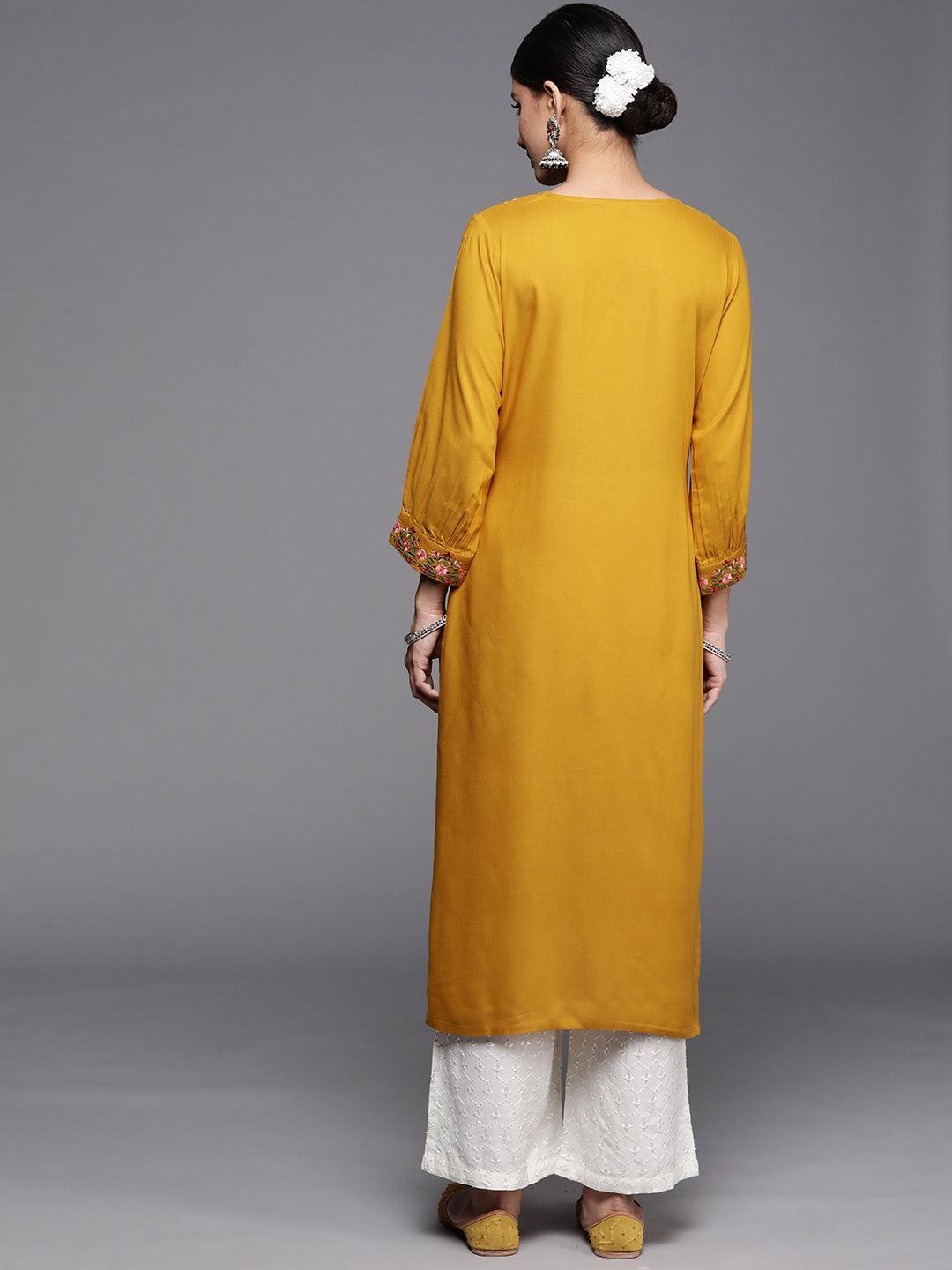 Mustard Yoke Design Rayon Kurta