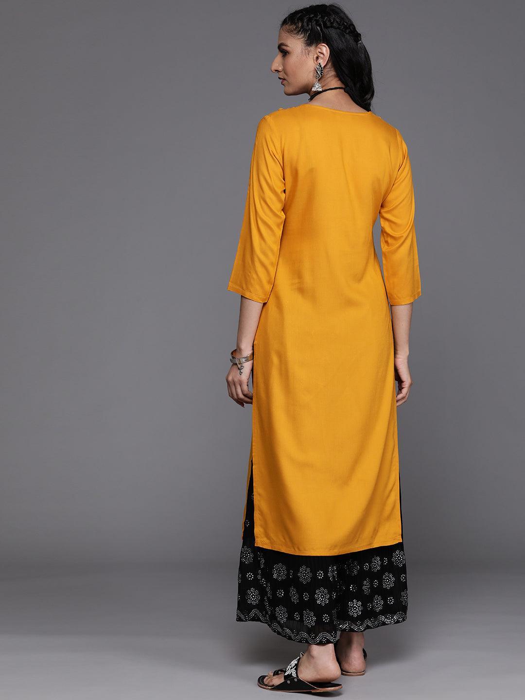 Mustard Yoke Design Rayon Kurta