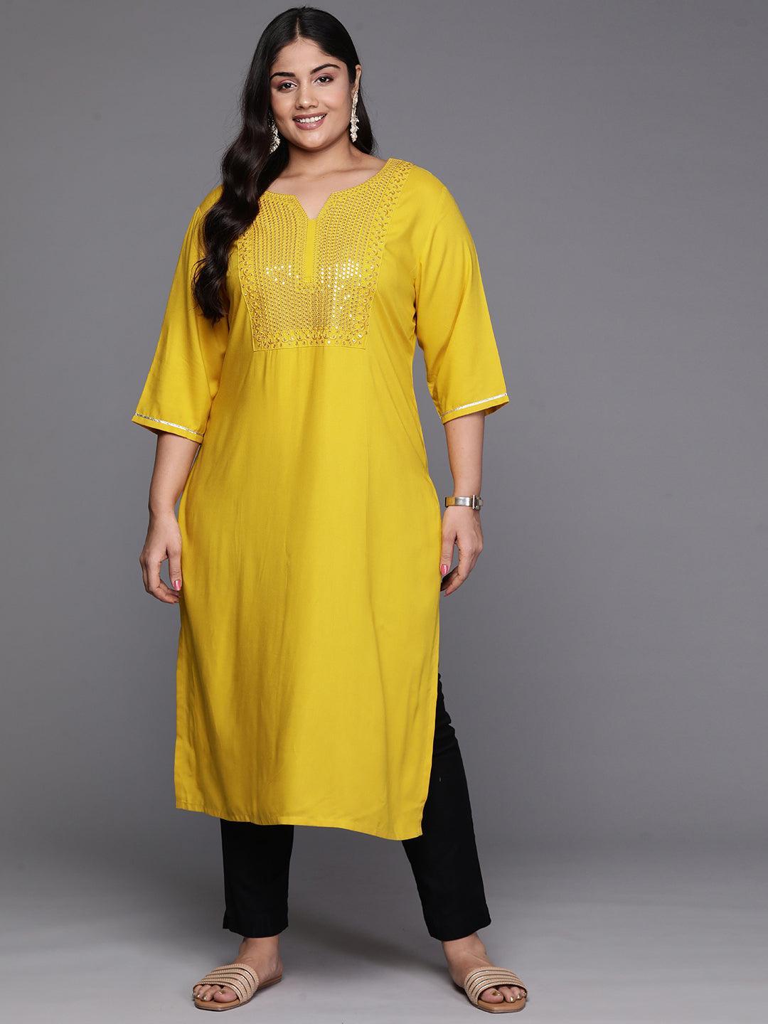 Mustard Yoke Design Rayon Straight Kurta