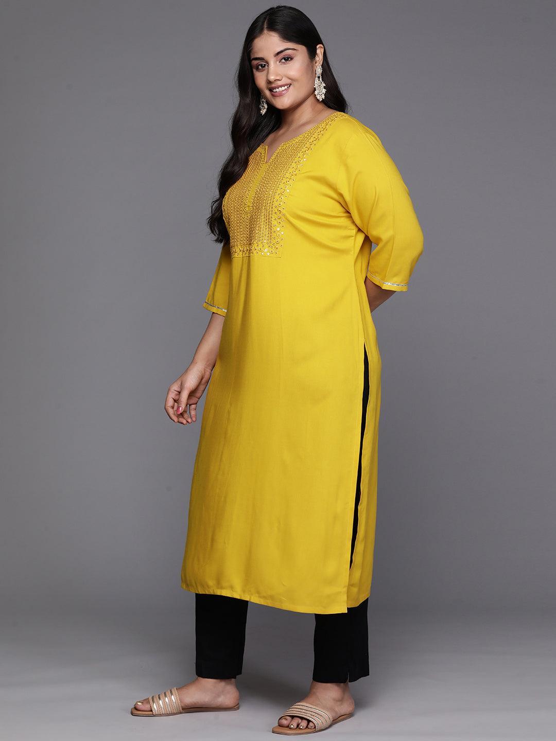 Mustard Yoke Design Rayon Straight Kurta