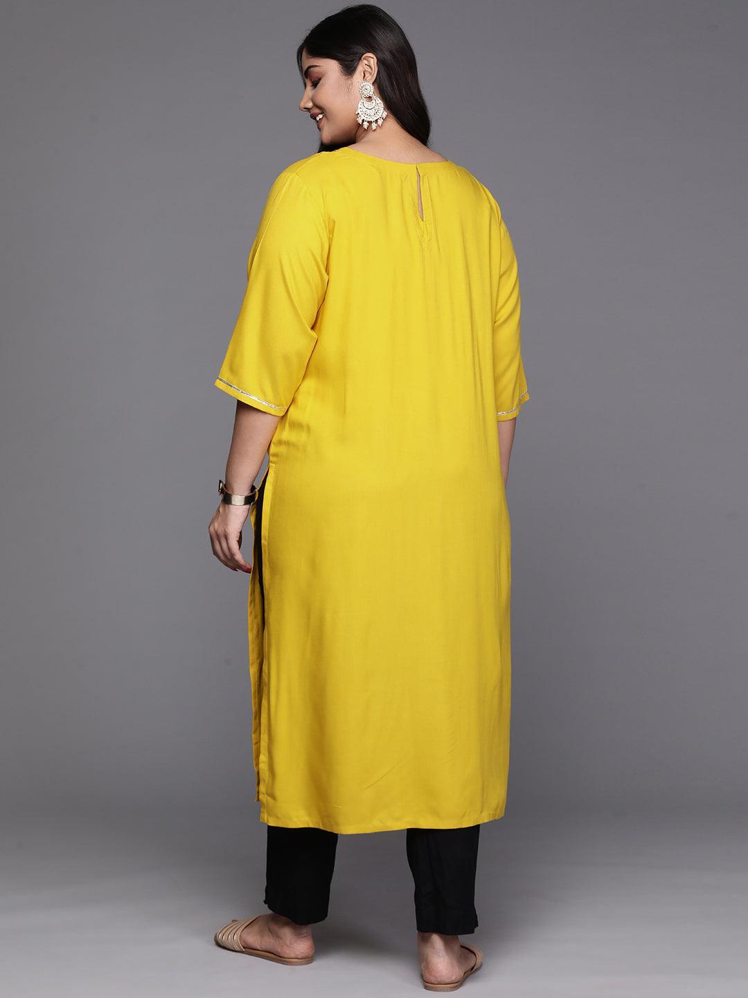 Mustard Yoke Design Rayon Straight Kurta