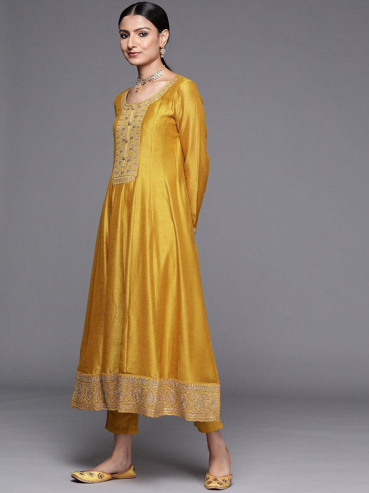 Mustard Yoke Design Silk Blend Anarkali Suit Set - ShopLibas