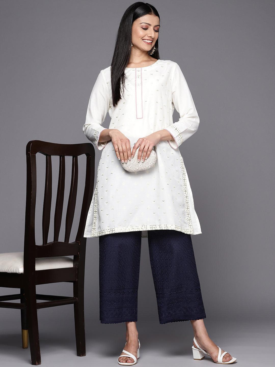 Navy Blue Embroidered Cotton Palazzos