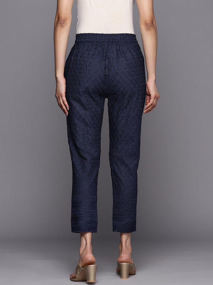 Navy Blue Embroidered Cotton Trousers - ShopLibas