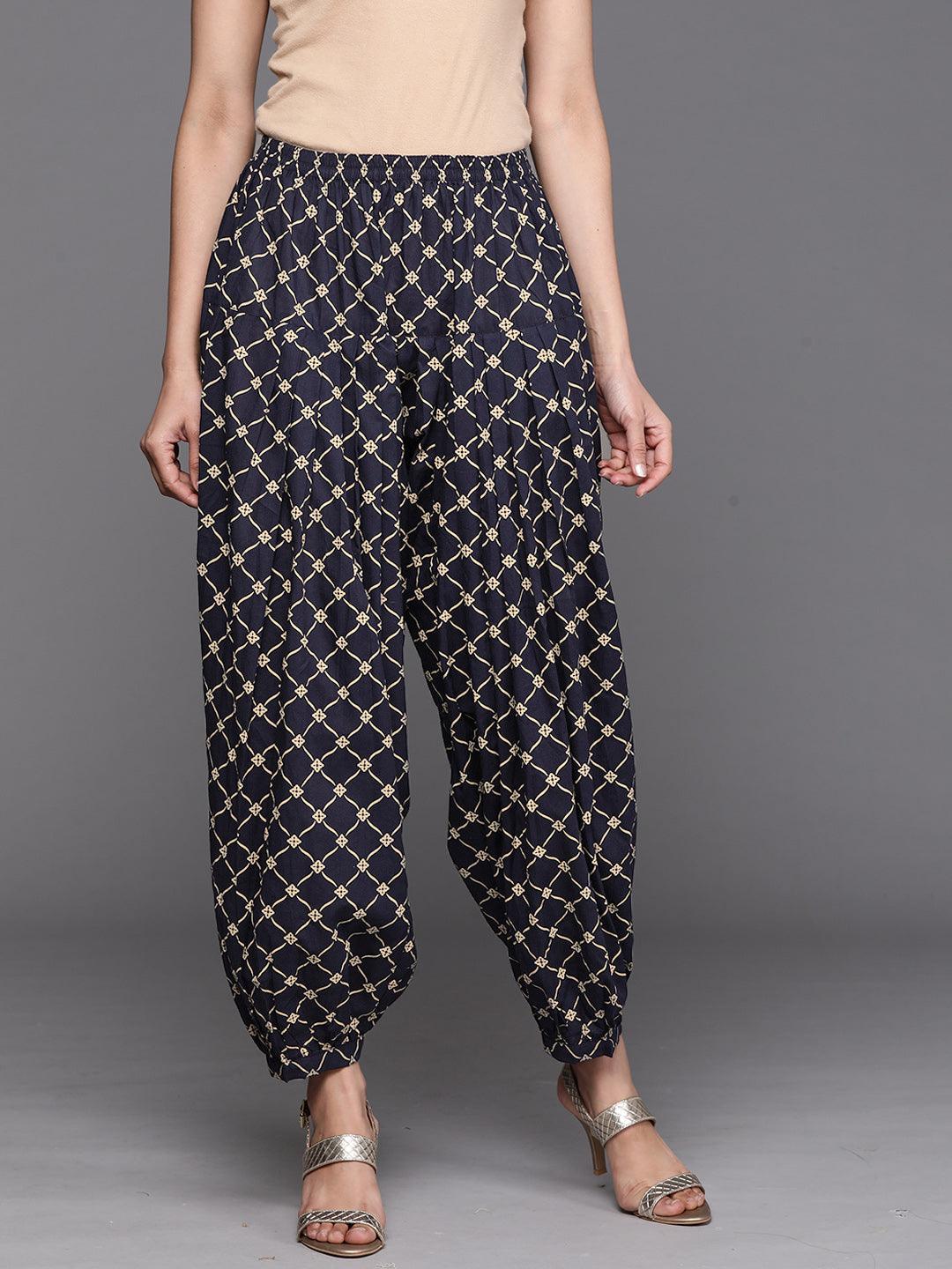 Navy Blue Printed Cotton Salwar Pants - ShopLibas