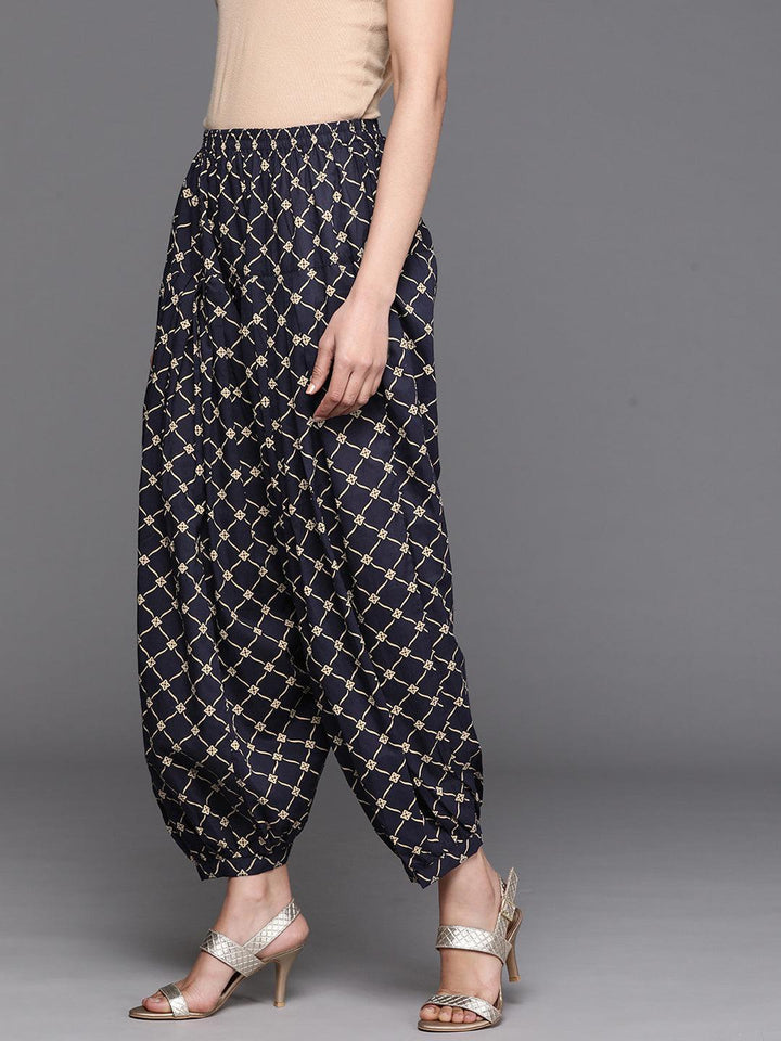 Navy Blue Printed Cotton Salwar Pants - ShopLibas