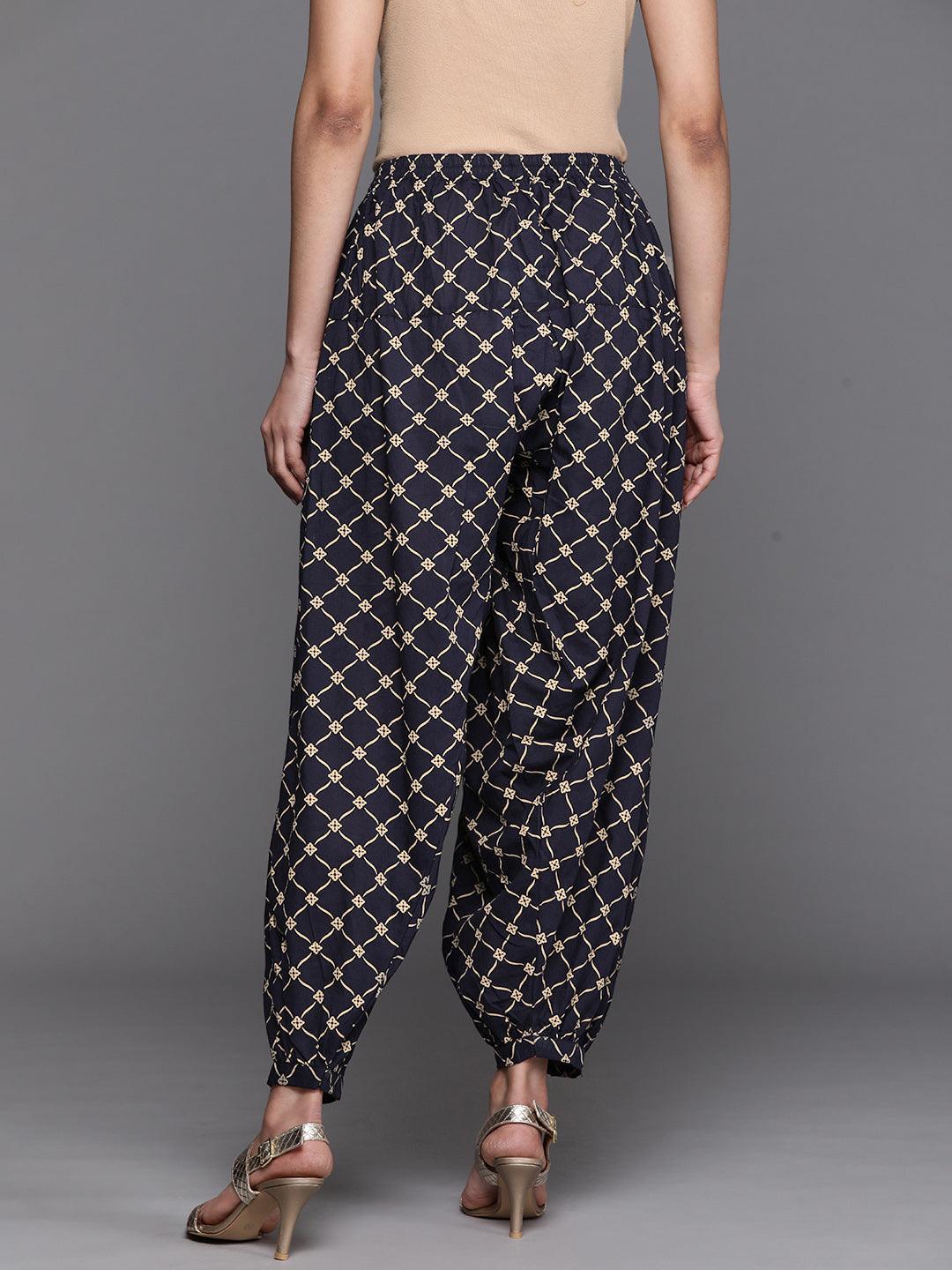 Navy Blue Printed Cotton Salwar Pants