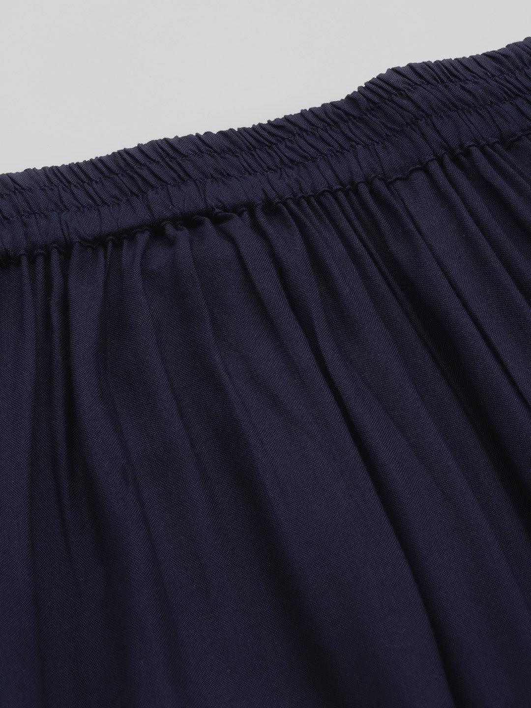 Navy Blue Solid Rayon Palazzos - ShopLibas