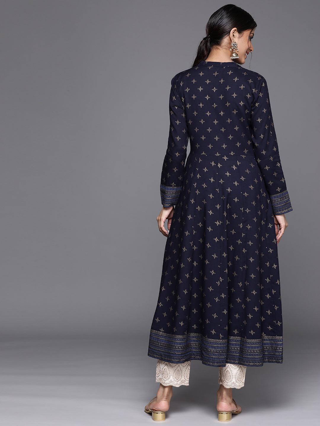 Navy Blue Yoke Design Rayon Kurta - Libas