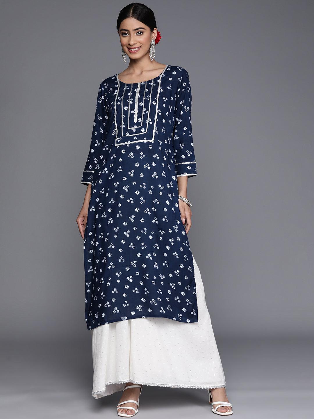 Navy Blue Yoke Design Rayon Straight Kurta - Libas