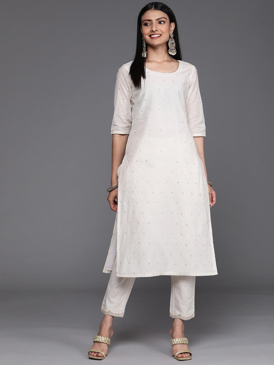 Off White Embellished Cotton Kurta