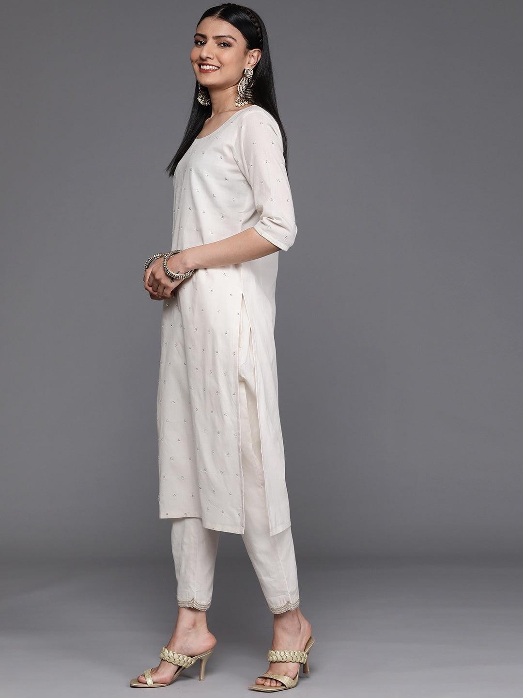 Off White Embellished Cotton Kurta