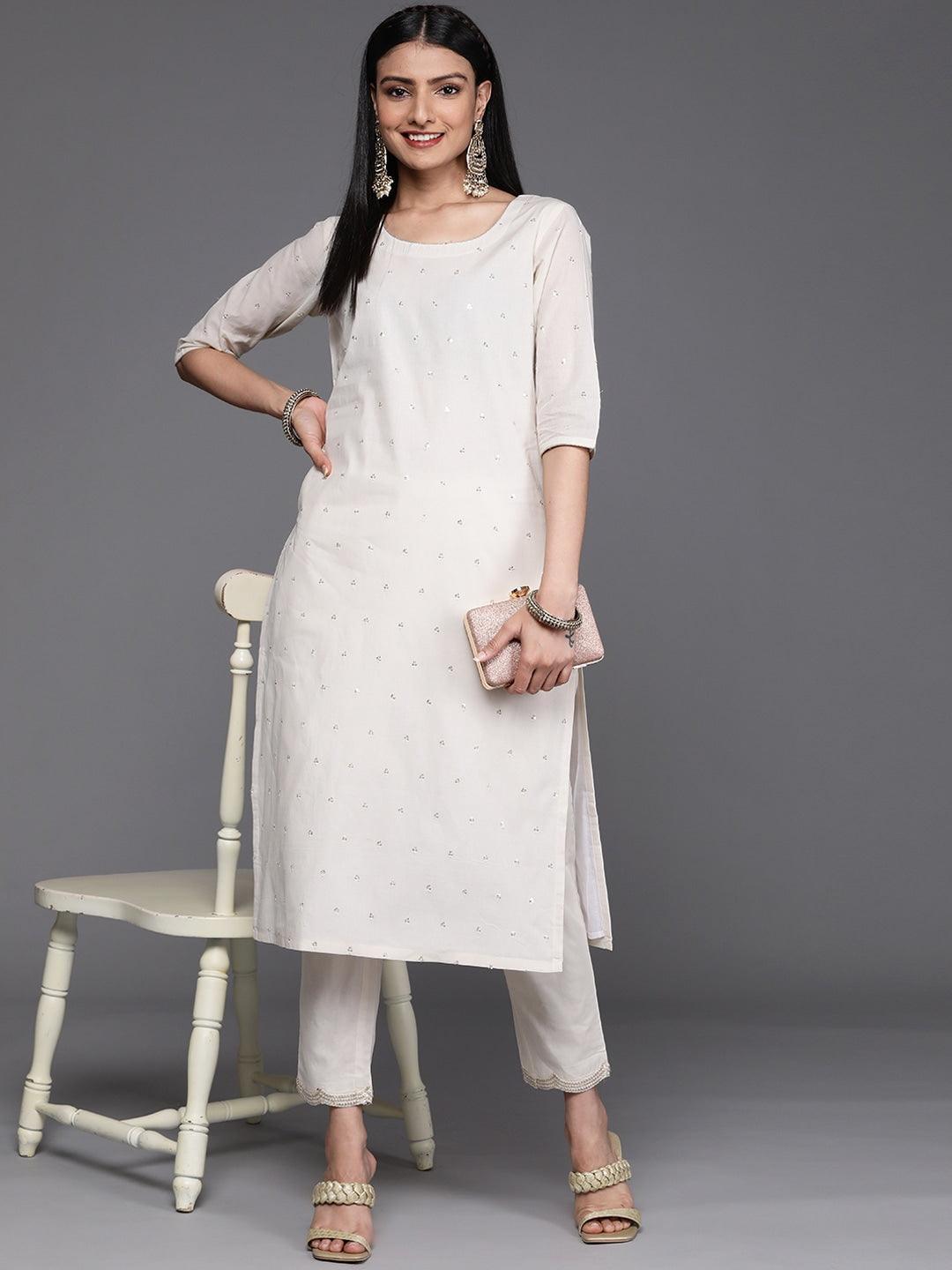 Off White Embellished Cotton Kurta