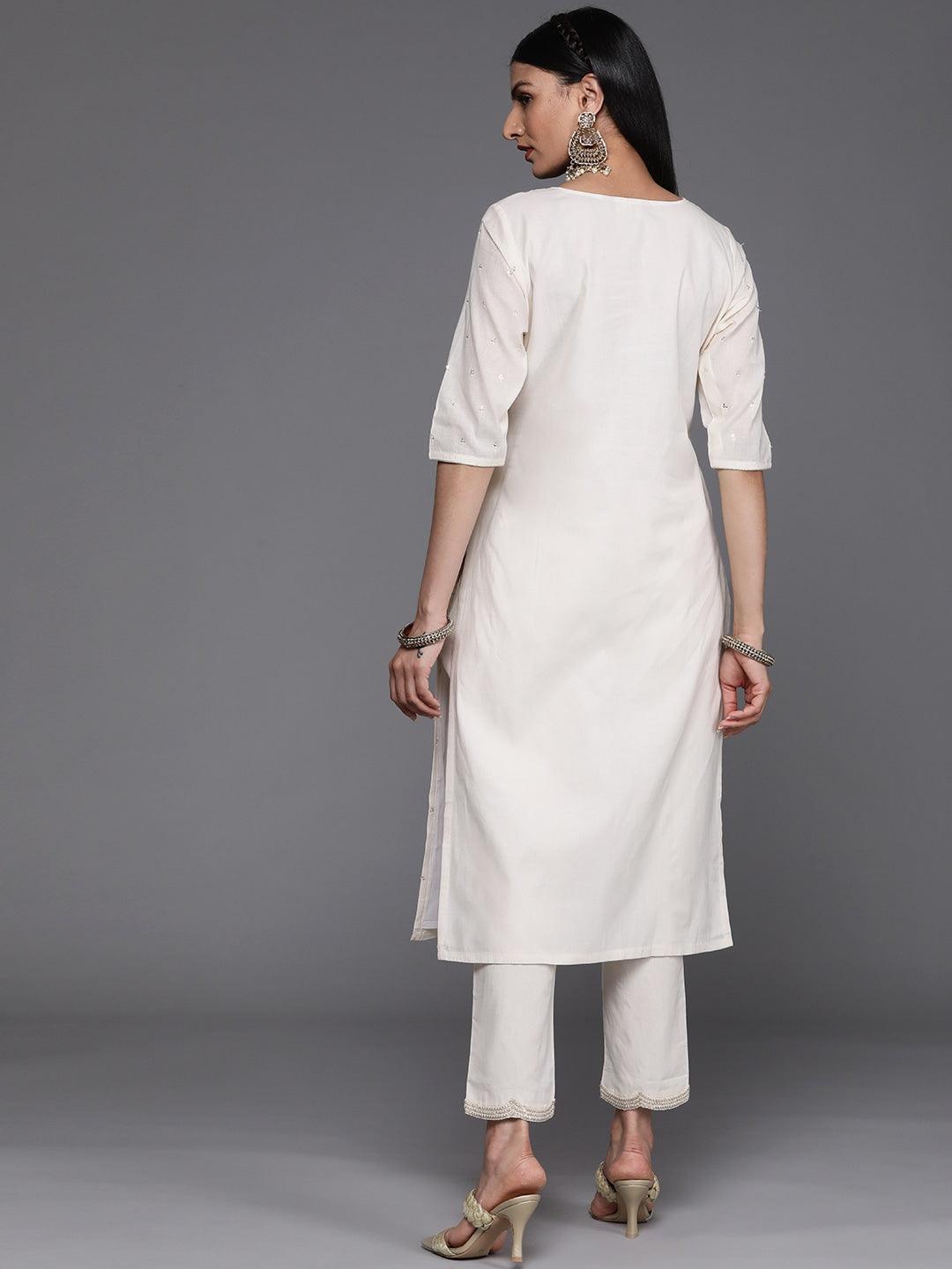 Off White Embellished Cotton Kurta