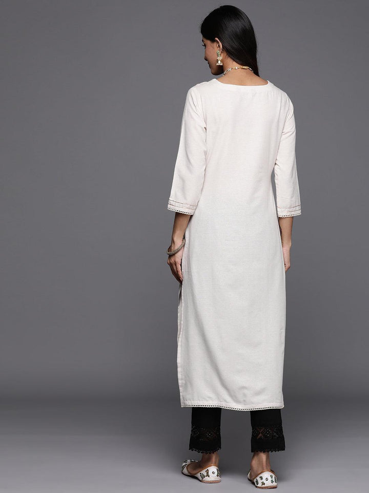 Off White Embellished Cotton Straight Kurta - ShopLibas