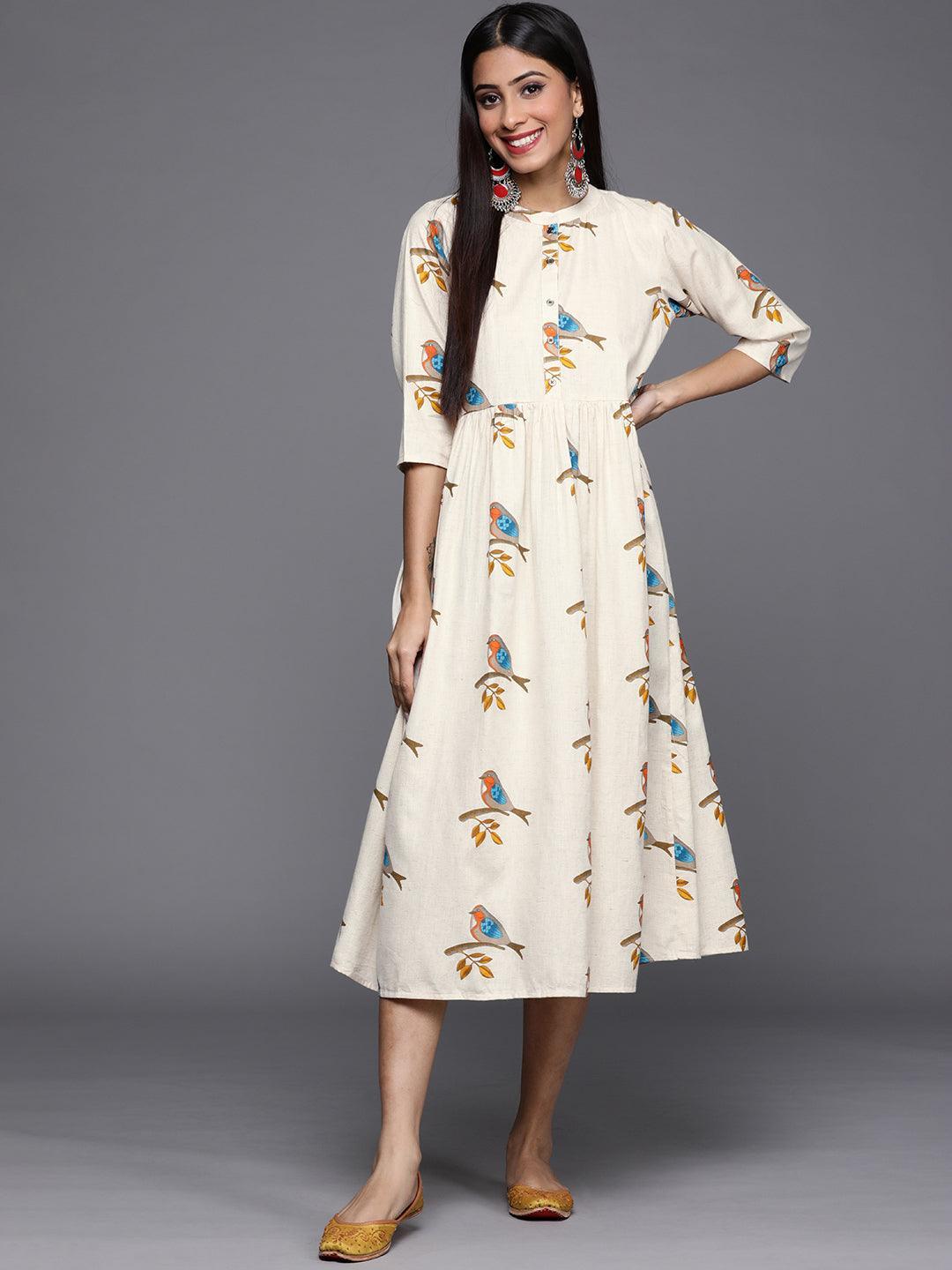 Off White Printed Cotton Dress