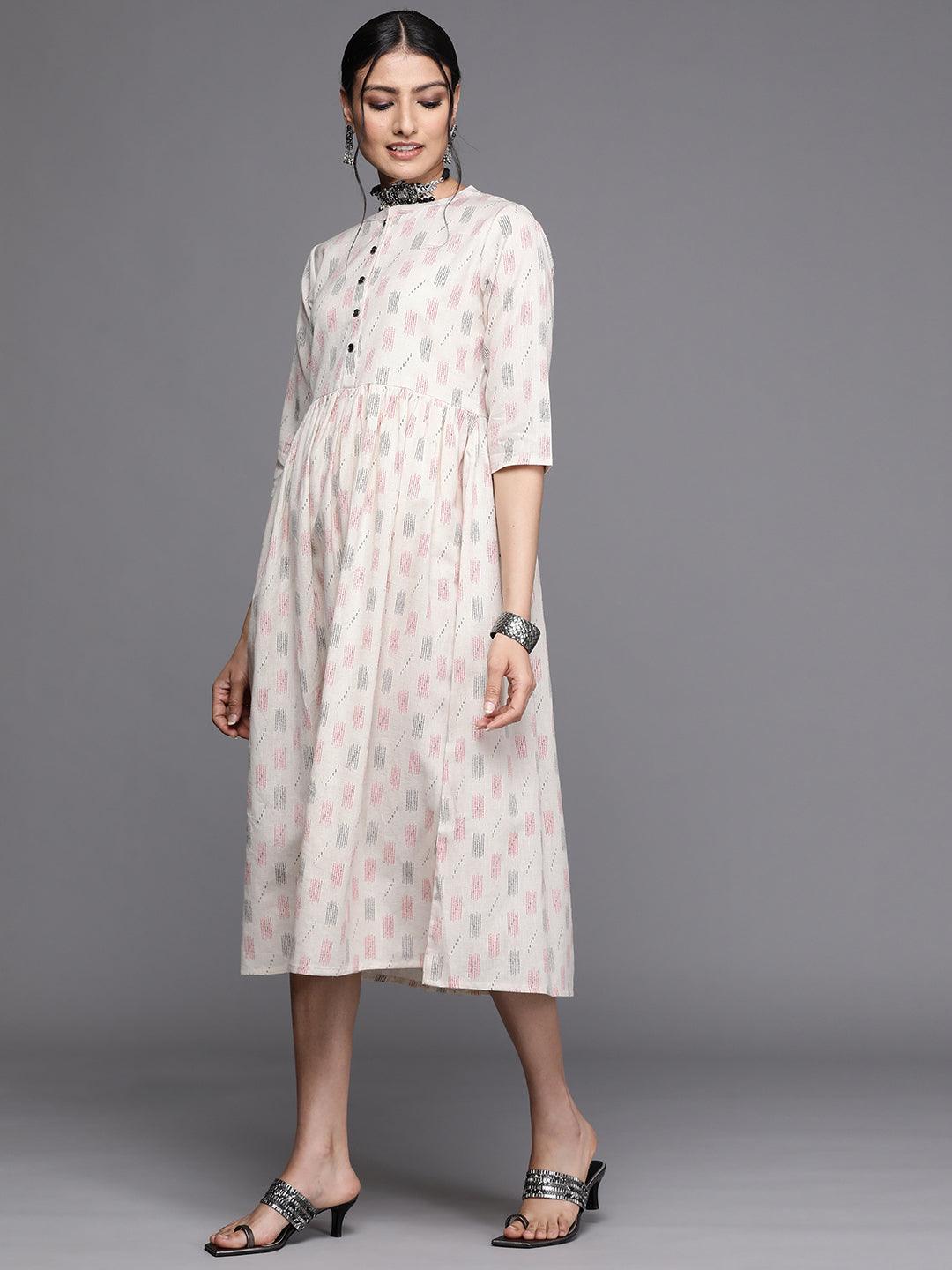 Off White Printed Cotton Dress