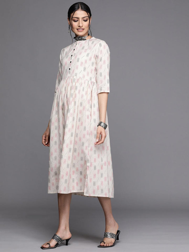 Off White Printed Cotton Dress - ShopLibas