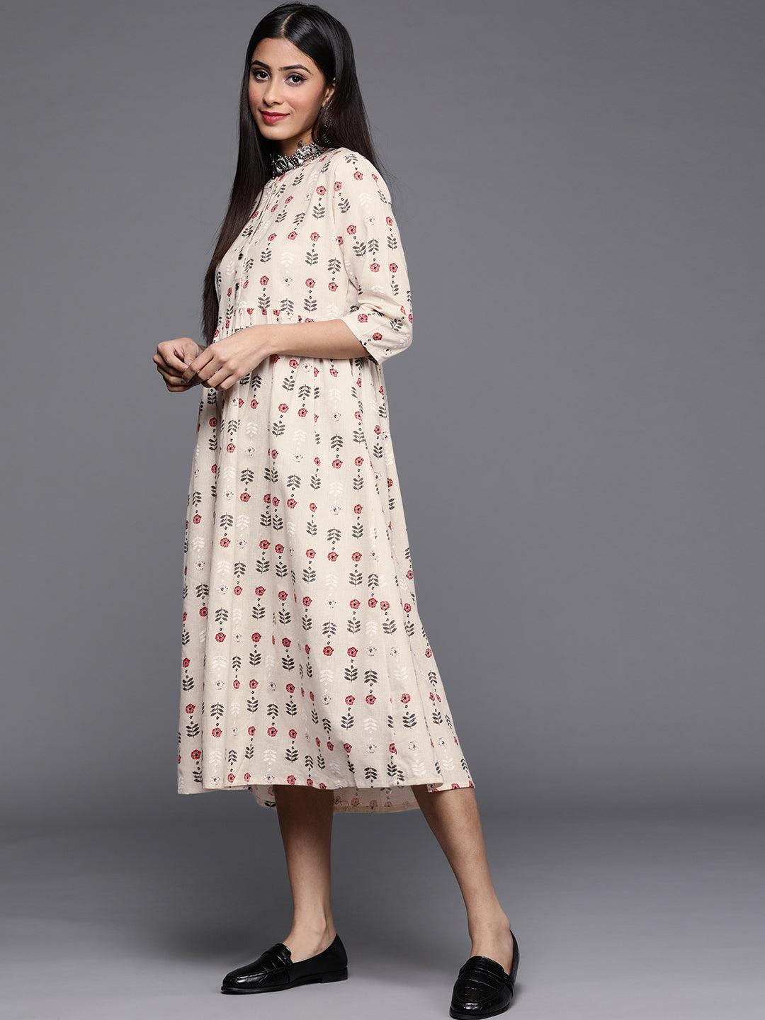 Off White Printed Cotton Dress