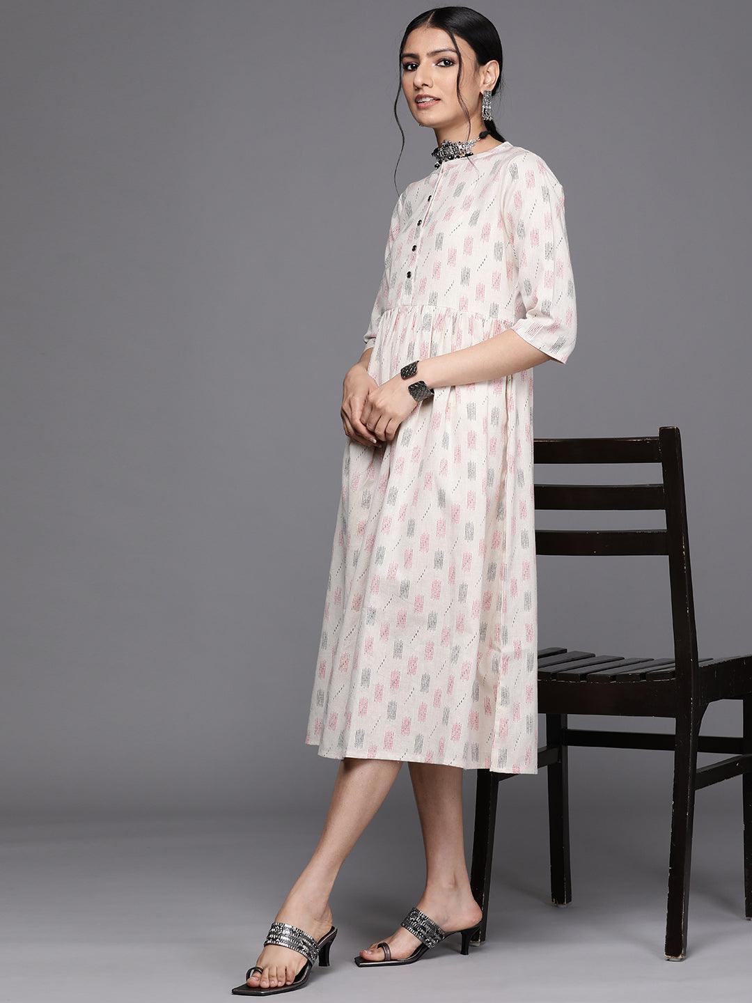 Off White Printed Cotton Dress