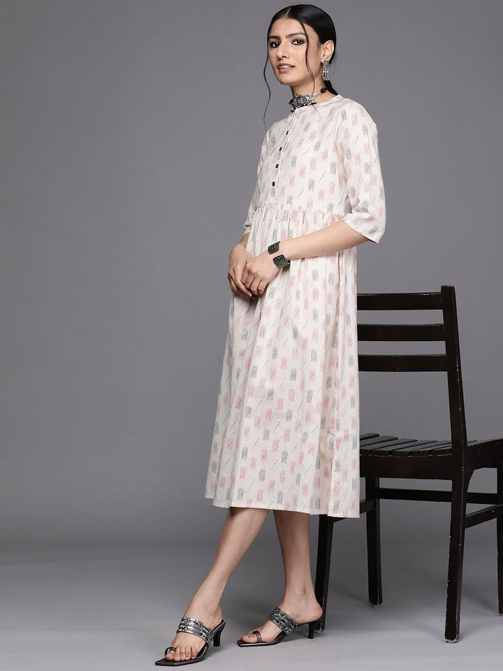 Off White Printed Cotton Dress - ShopLibas