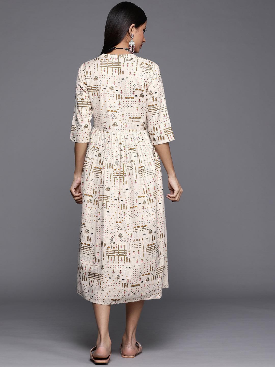 Off White Printed Cotton Dress