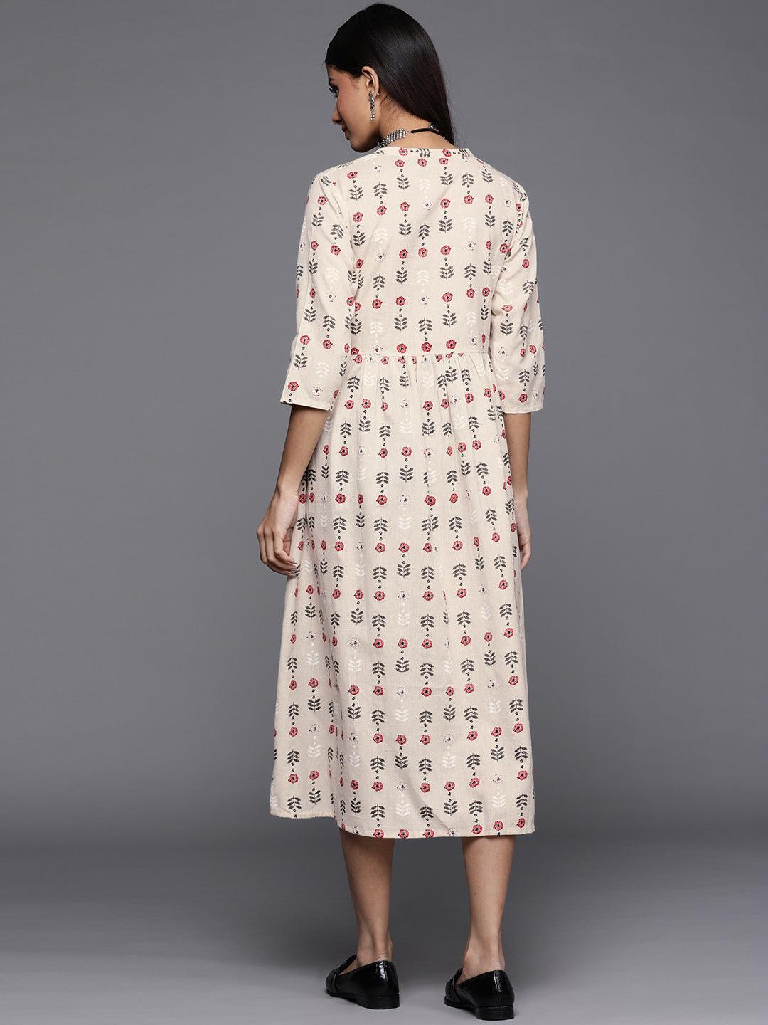 Off White Printed Cotton Dress