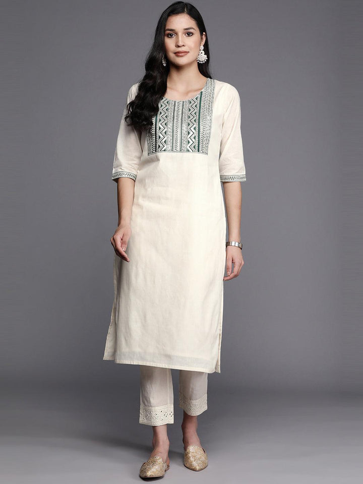 Off White Printed Cotton Straight Kurta - ShopLibas