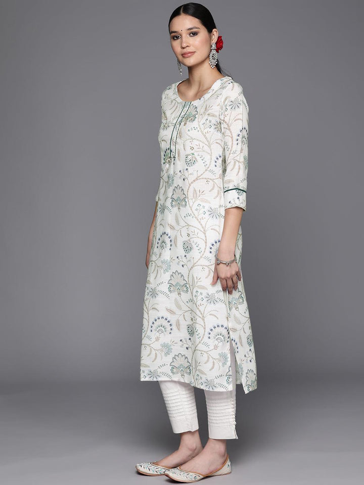 Off White Printed Cotton Straight Kurta - Libas