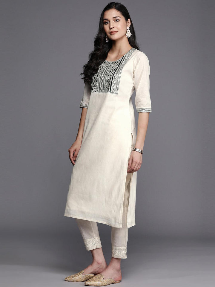 Off White Printed Cotton Straight Kurta - ShopLibas