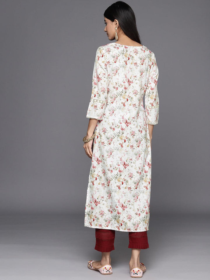 Off White Printed Cotton Straight Kurta - Libas