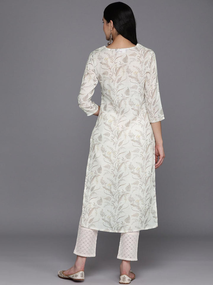 Off White Printed Cotton Straight Kurta - Libas