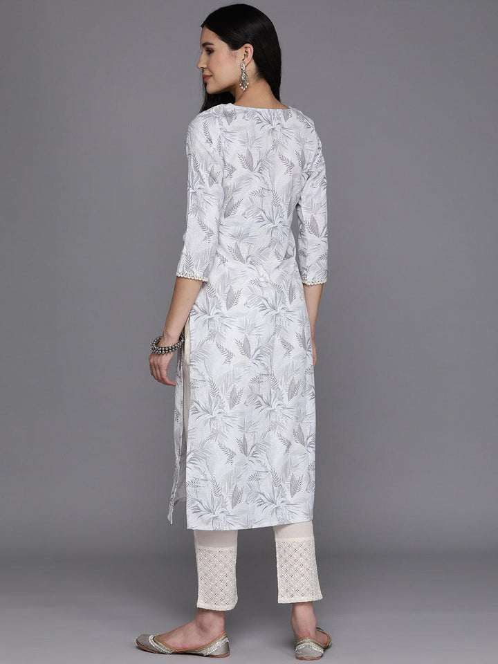 Off White Printed Cotton Straight Kurta - Libas