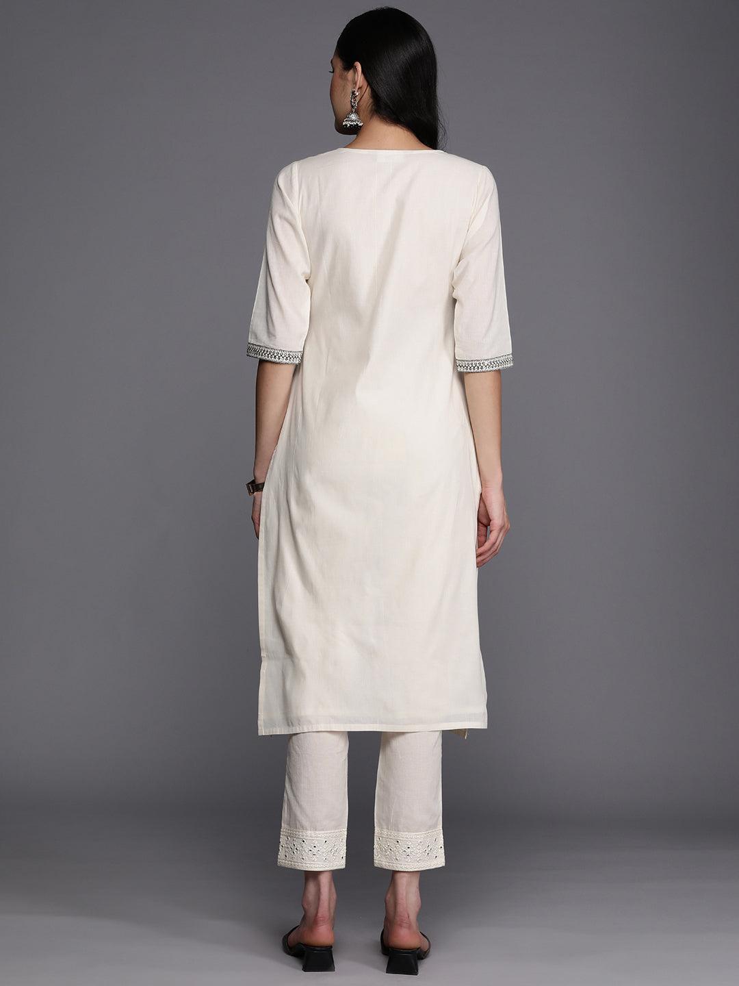 Off White Printed Cotton Straight Kurta - ShopLibas