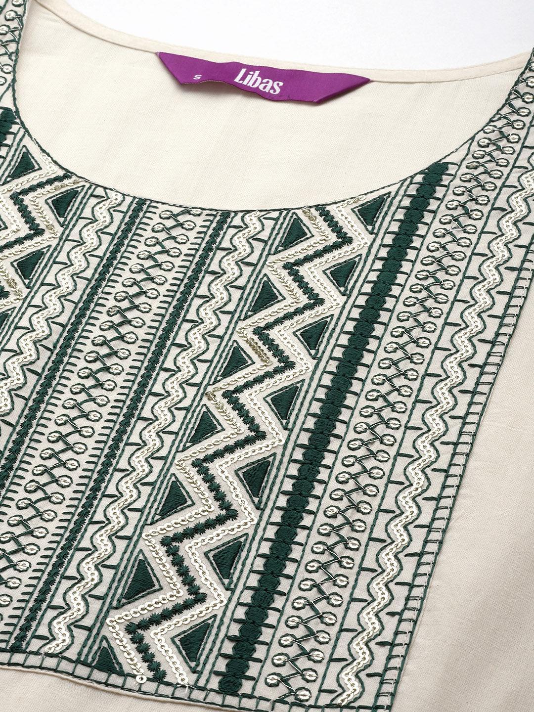 Off White Printed Cotton Straight Kurta - ShopLibas