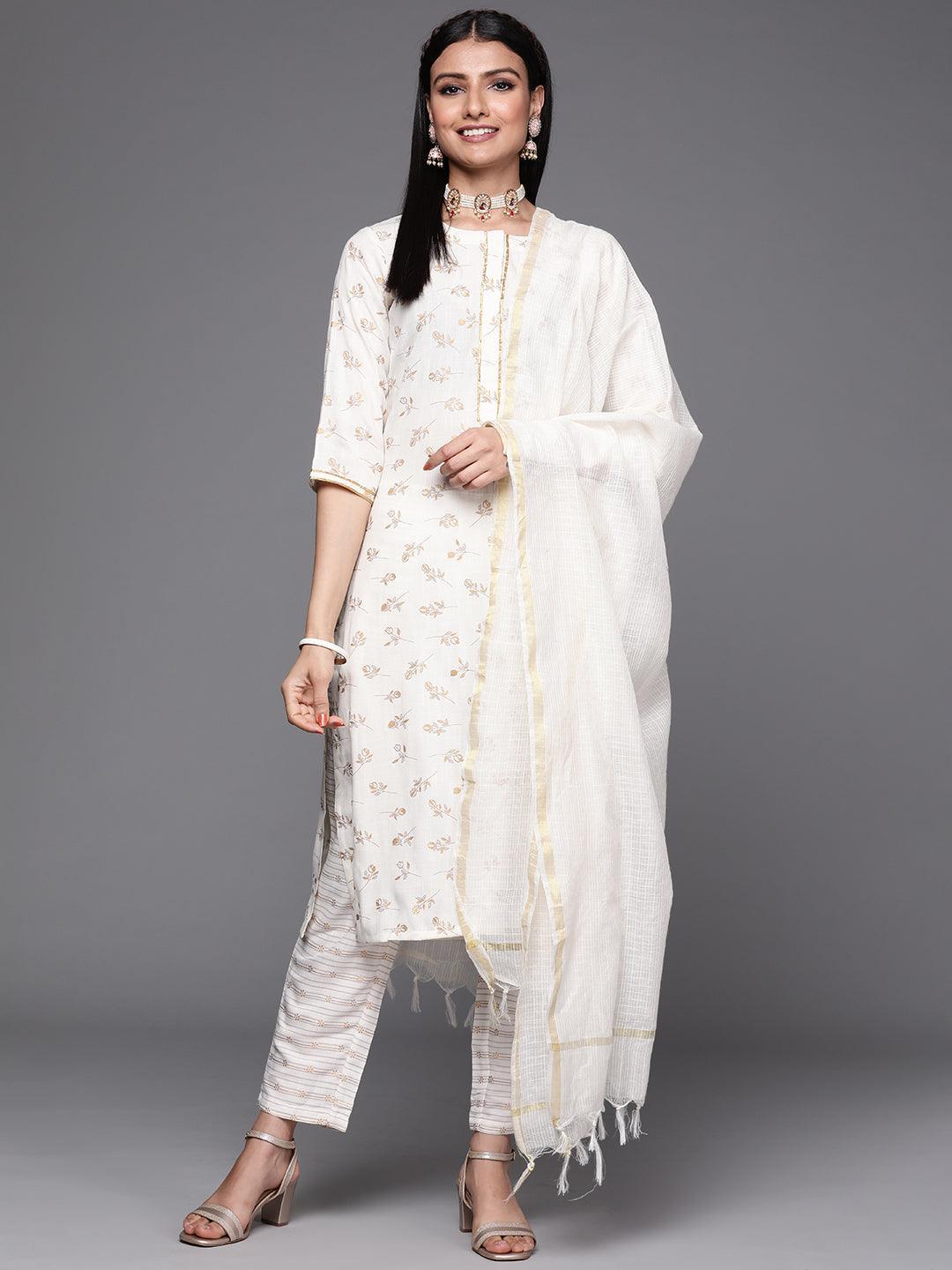 Off White Printed Cotton Suit Set - ShopLibas