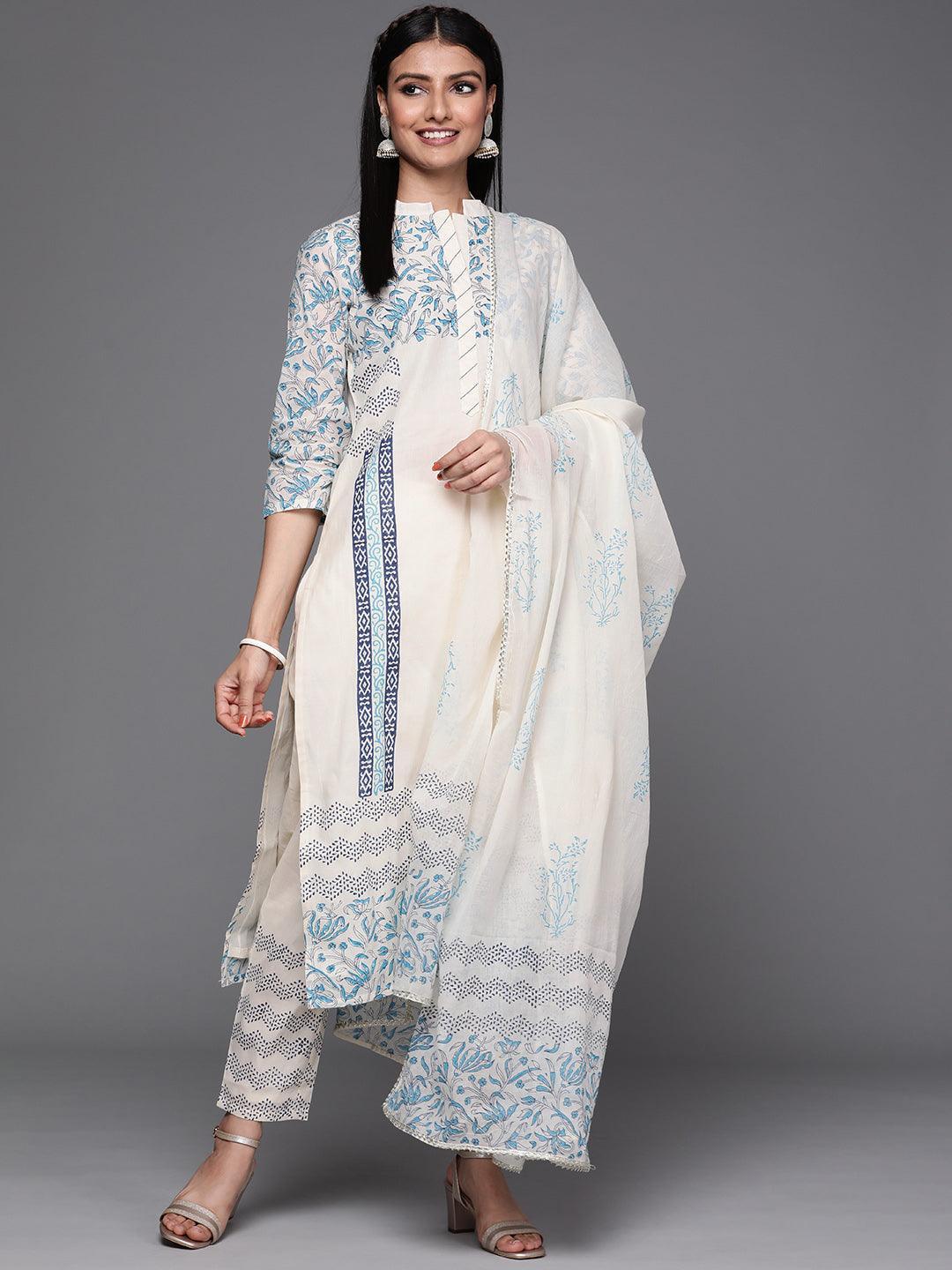 Off White Printed Cotton Suit Set - ShopLibas