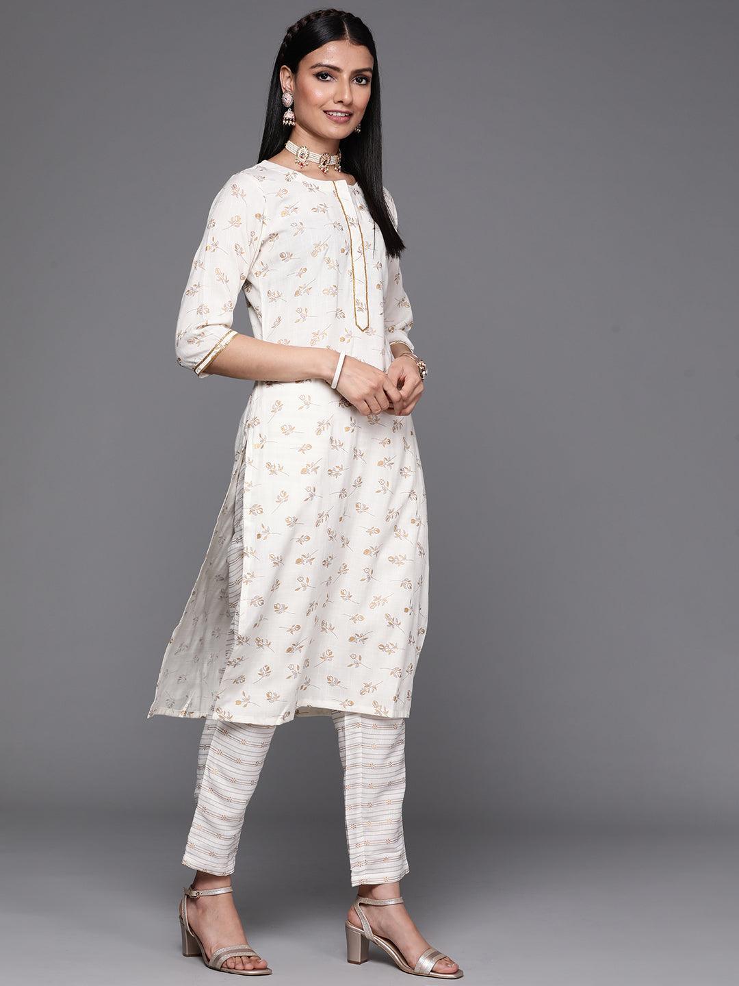 Off White Printed Cotton Suit Set - ShopLibas