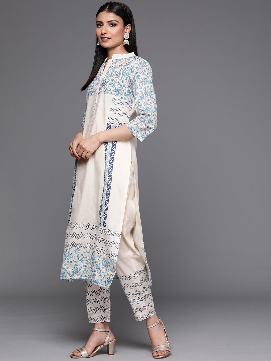 Off White Printed Cotton Suit Set - ShopLibas