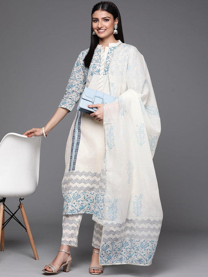 Off White Printed Cotton Suit Set - ShopLibas