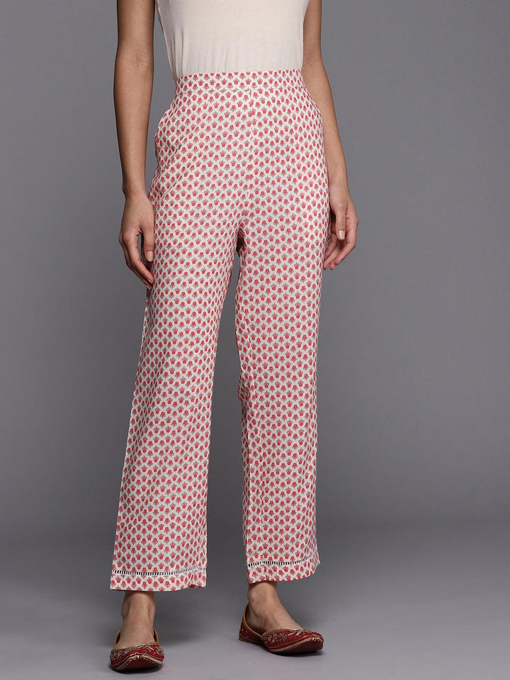 Off White Printed Cotton Trousers - ShopLibas