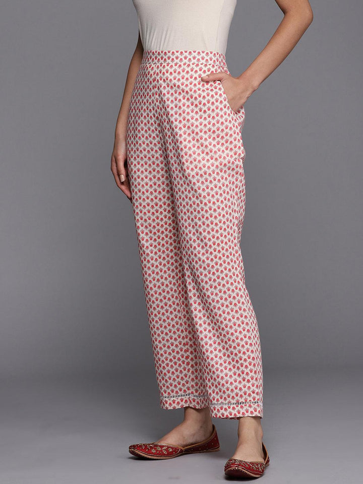 Off White Printed Cotton Trousers - ShopLibas