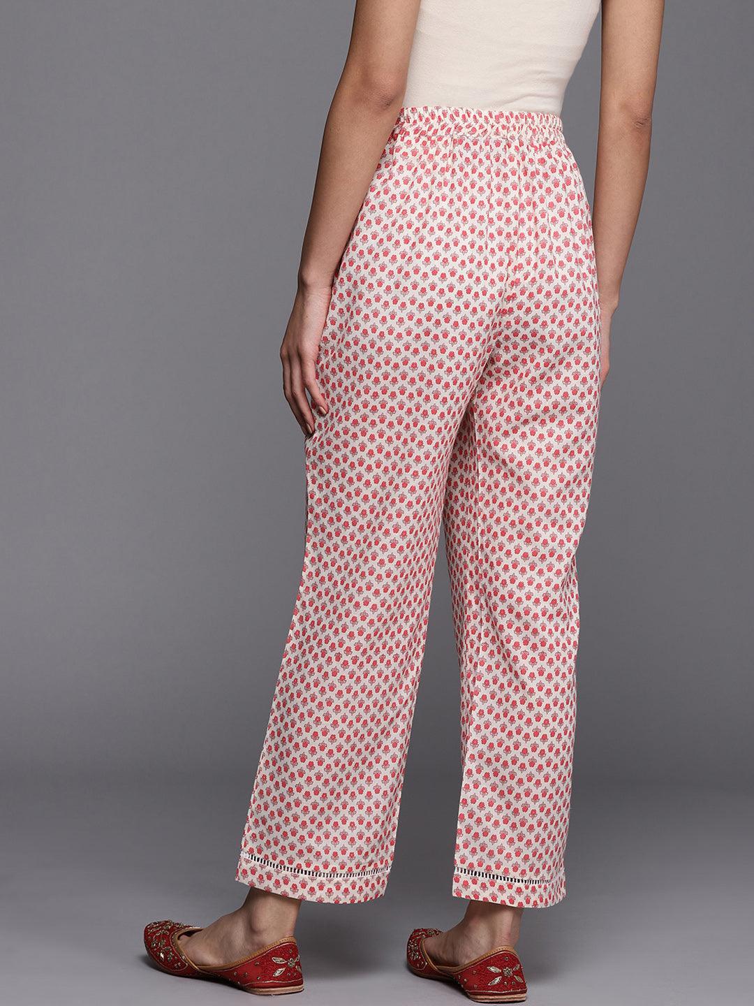 Off White Printed Cotton Trousers - ShopLibas