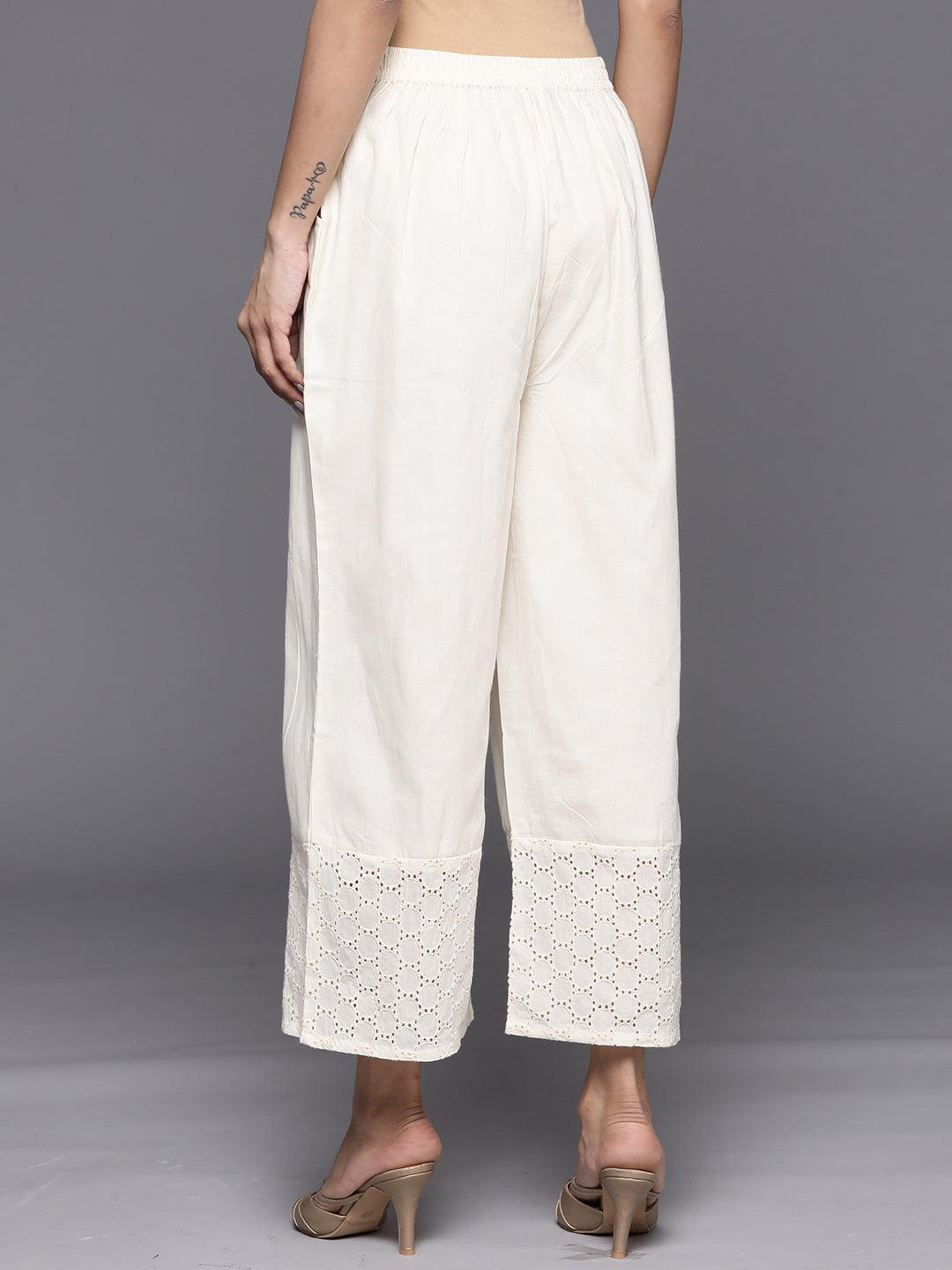 Off White Schiffli Cotton Palazzos