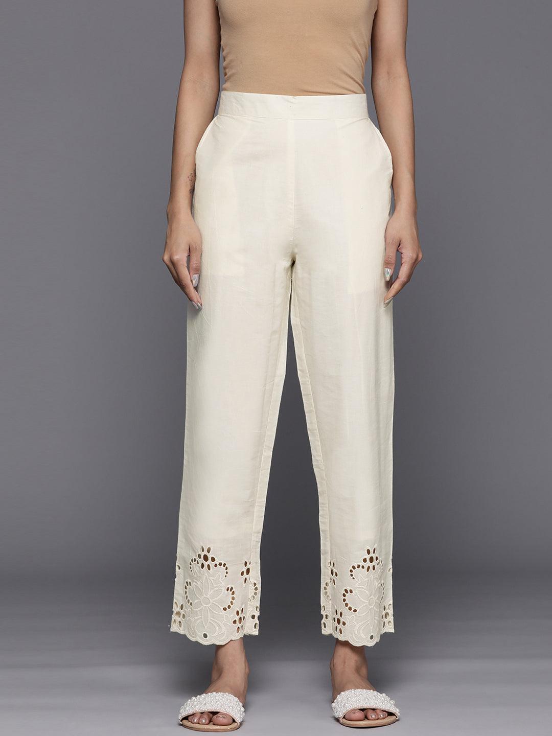 Off White Schiffli Cotton Trousers - ShopLibas