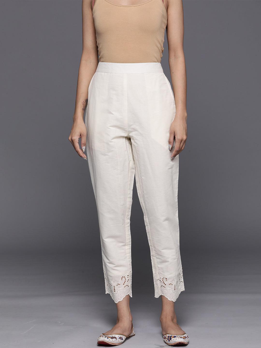 Off White Schiffli Cotton Trousers - ShopLibas