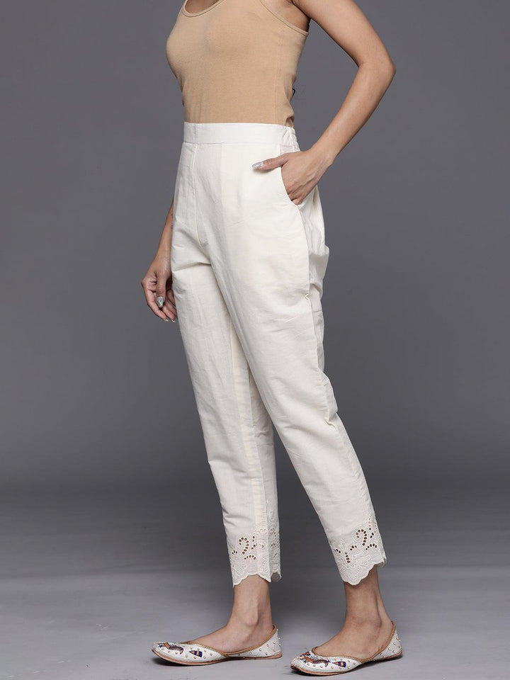 Off White Schiffli Cotton Trousers - ShopLibas