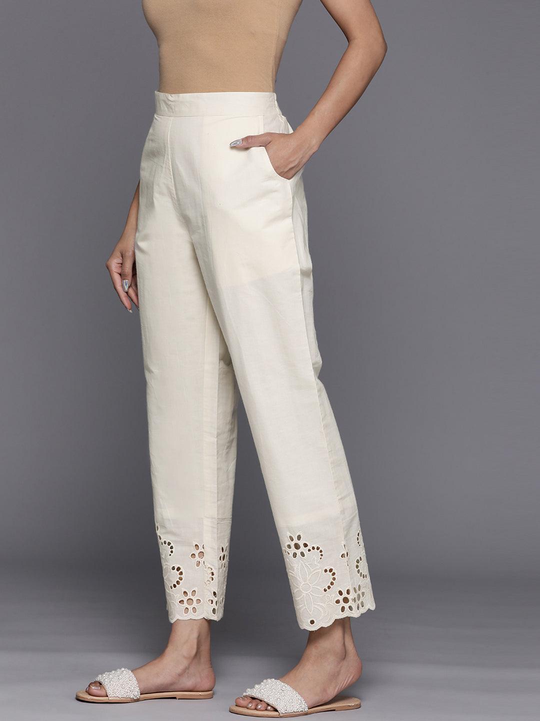 Off White Schiffli Cotton Trousers - ShopLibas