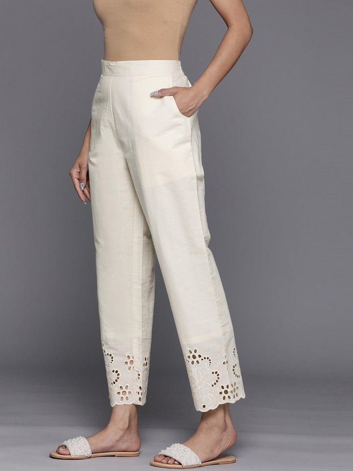 Off White Schiffli Cotton Trousers - ShopLibas