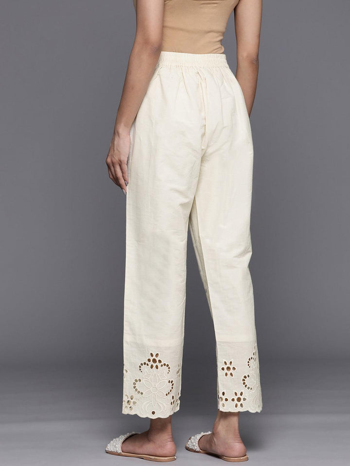 Off White Schiffli Cotton Trousers - ShopLibas